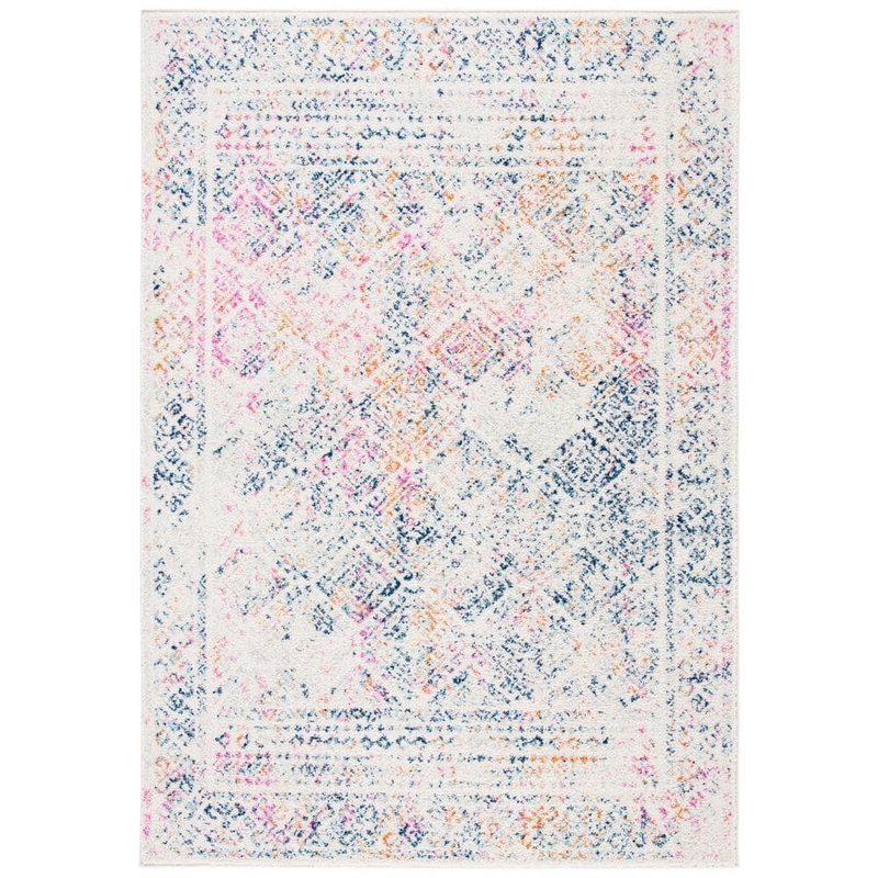 SAFAVIEH Tulum Ivory/Dark Blue 5 ft. x 8 ft. Classic Border Area Rug TUL264D-5