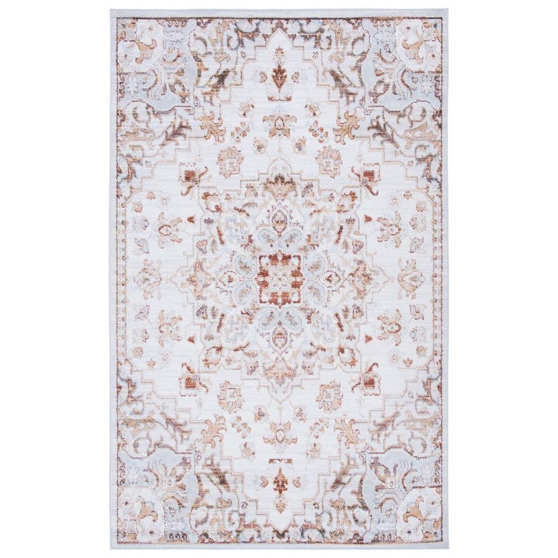 SAFAVIEH Tuscon Beige/Gray 9 ft. x 12 ft. Machine Washable Floral Border Area Rug TSN103B-9