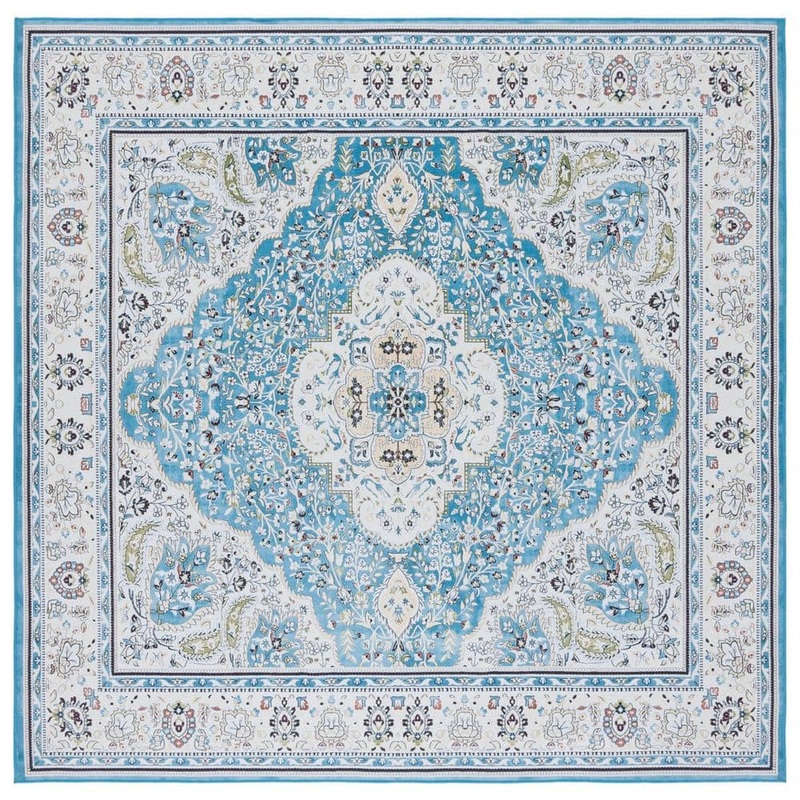 SAFAVIEH Tuscon Turquoise/Beige 6 ft. x 6 ft. Machine Washable Floral Border Square Area Rug TSN136K-6SQ