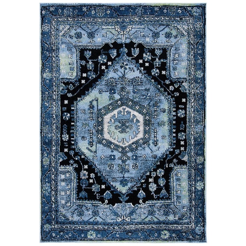 SAFAVIEH Vintage Hamadan Light Blue/Black 5 ft. x 8 ft. Border Floral Area Rug VTH204J-5