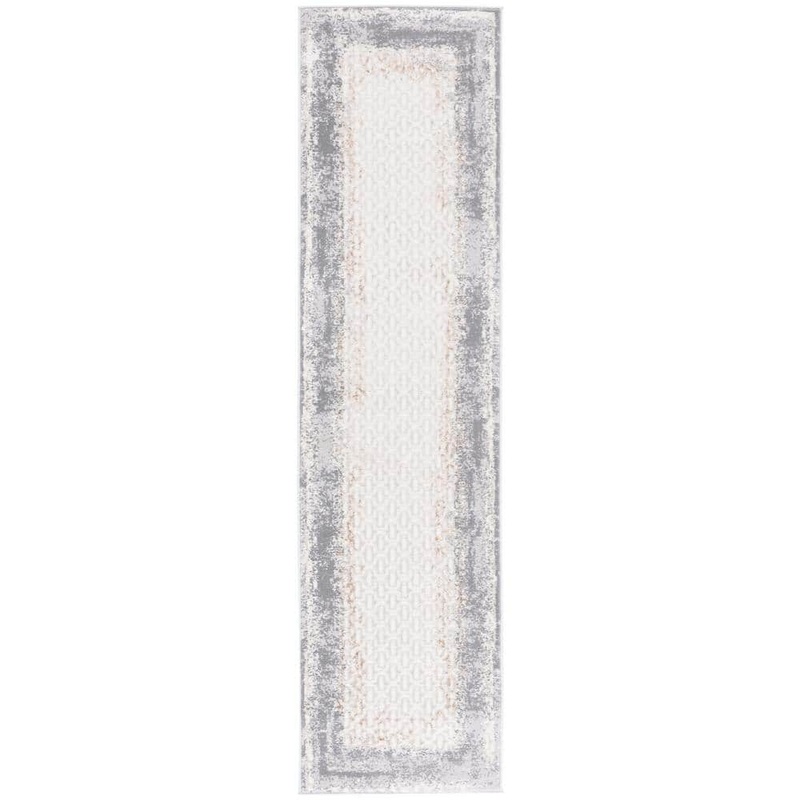 SAFAVIEH Alenia Ivory/Gray 2 ft. x 8 ft. Border Distressed Runner Rug ALN100A-28