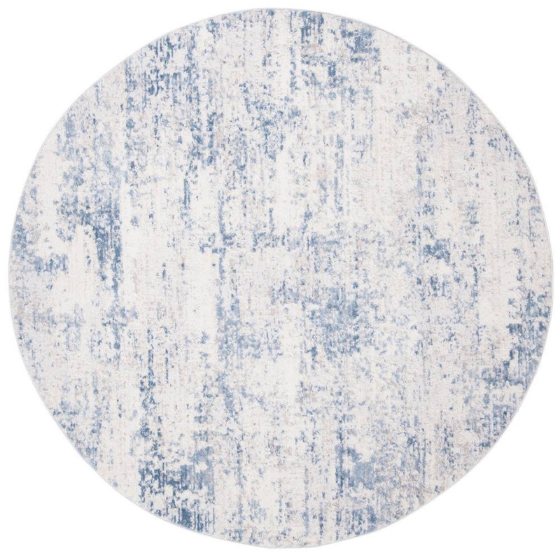 SAFAVIEH Amelia Doormat 3 ft. x 3 ft. Ivory/Blue Abstract Distressed Round Area Rug ALA700A-3R
