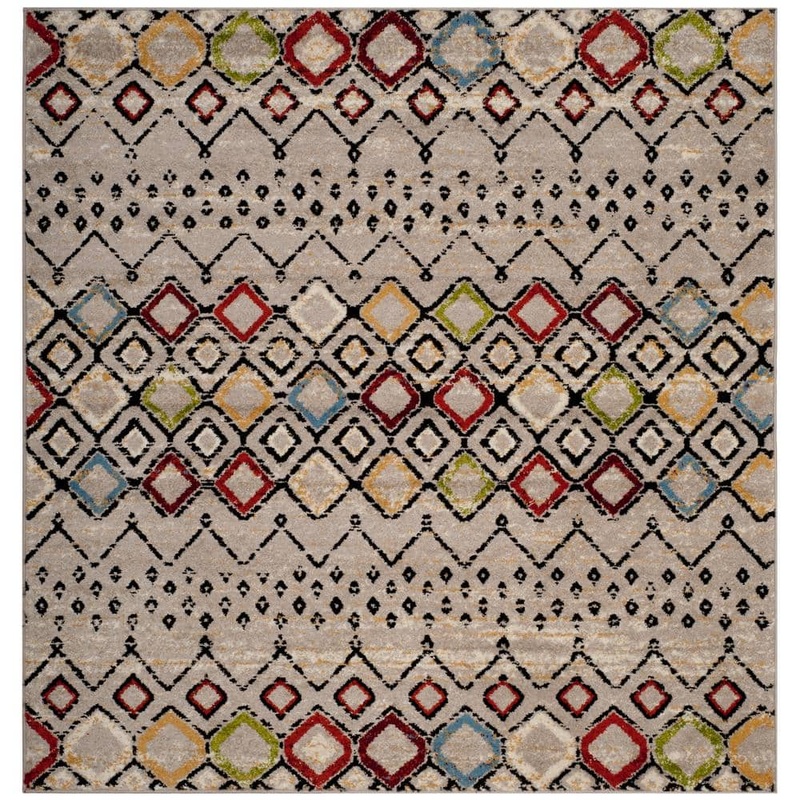 SAFAVIEH Amsterdam Light Gray/Multi 11 ft. x 11 ft. Multi-Diamonds Chevron Square Area Rug AMS108G-11SQ