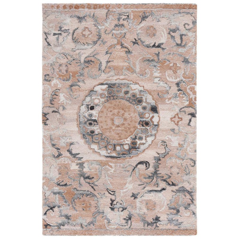 SAFAVIEH Anatolia Light Brown/Gray 6 ft. x 9 ft. Medallion Border Area Rug AN404T-6