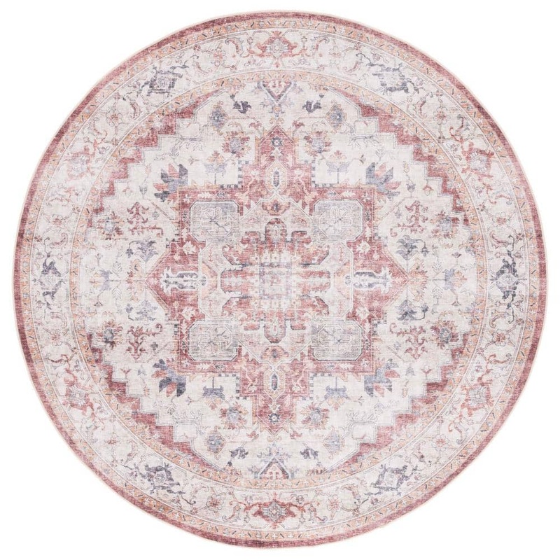 SAFAVIEH Arizona Beige/Rust 6 ft. x 6 ft. Distressed Border Ornate Machine Washable Round Area Rug ARZ523B-6R
