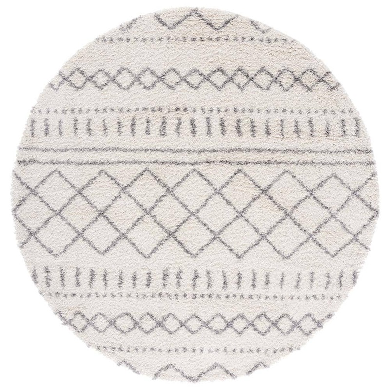 SAFAVIEH Arizona Shag Ivory/Gray 5 ft. x 5 ft. Geometric Lodge Round Area Rug ASG741F-5R