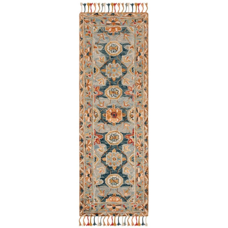 SAFAVIEH Aspen Gray/Navy 2 ft. x 5 ft. Border Runner Rug APN110A-25