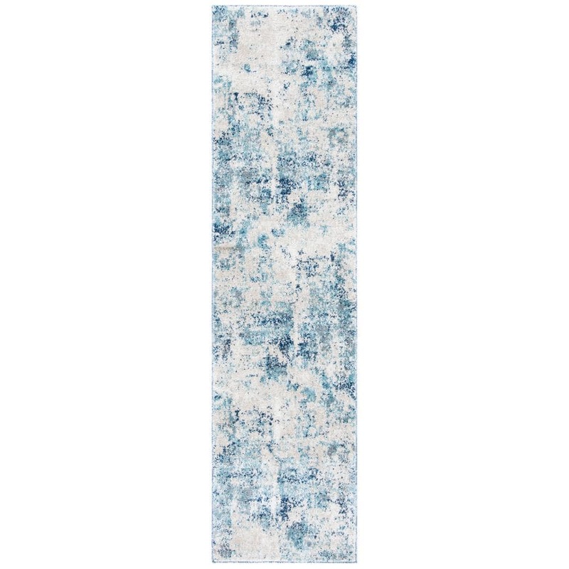 SAFAVIEH Aston Ivory/Blue 2 ft. x 8 ft. Distressed Geometric Runner Rug ASN710M-28