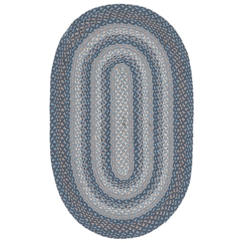 SAFAVIEH Braided Gray/Blue Doormat 3 ft. x 5 ft. Border Striped Oval Area Rug BRD652B-3OV