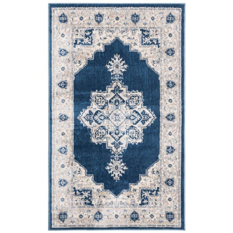 SAFAVIEH Brentwood Navy/Cream Doormat 3 ft. x 5 ft. Floral Medallion Border Area Rug BNT865N-3