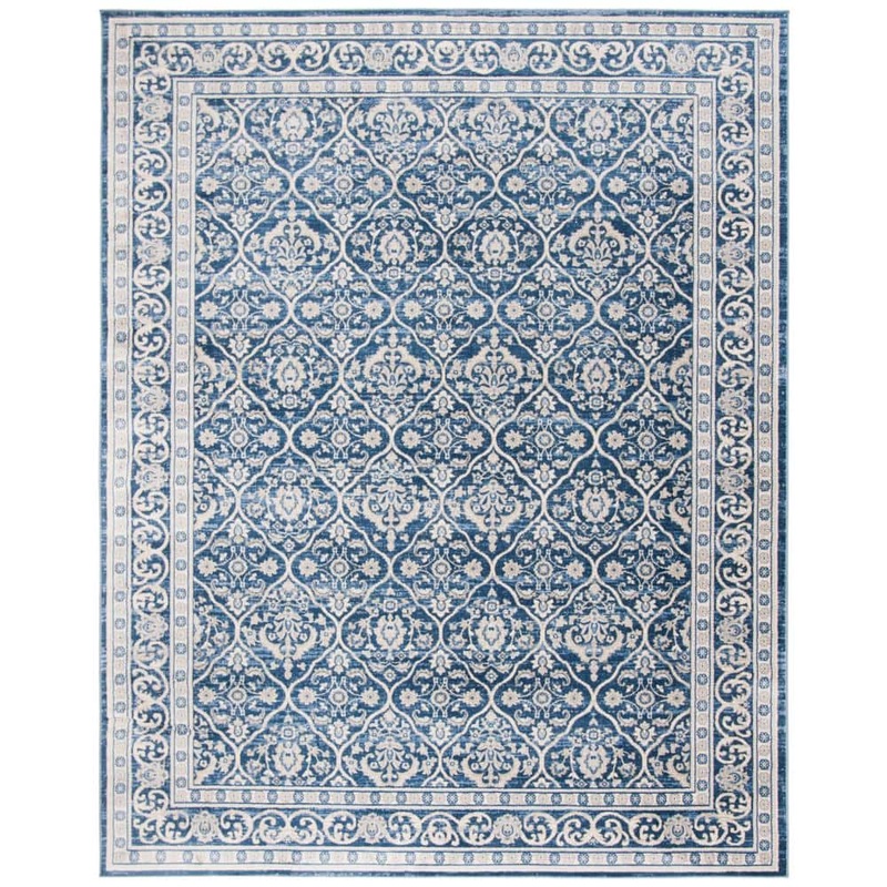 SAFAVIEH Brentwood Navy/Light Gray 11 ft. x 15 ft. Geometric Floral Border Area Rug BNT870M-1115