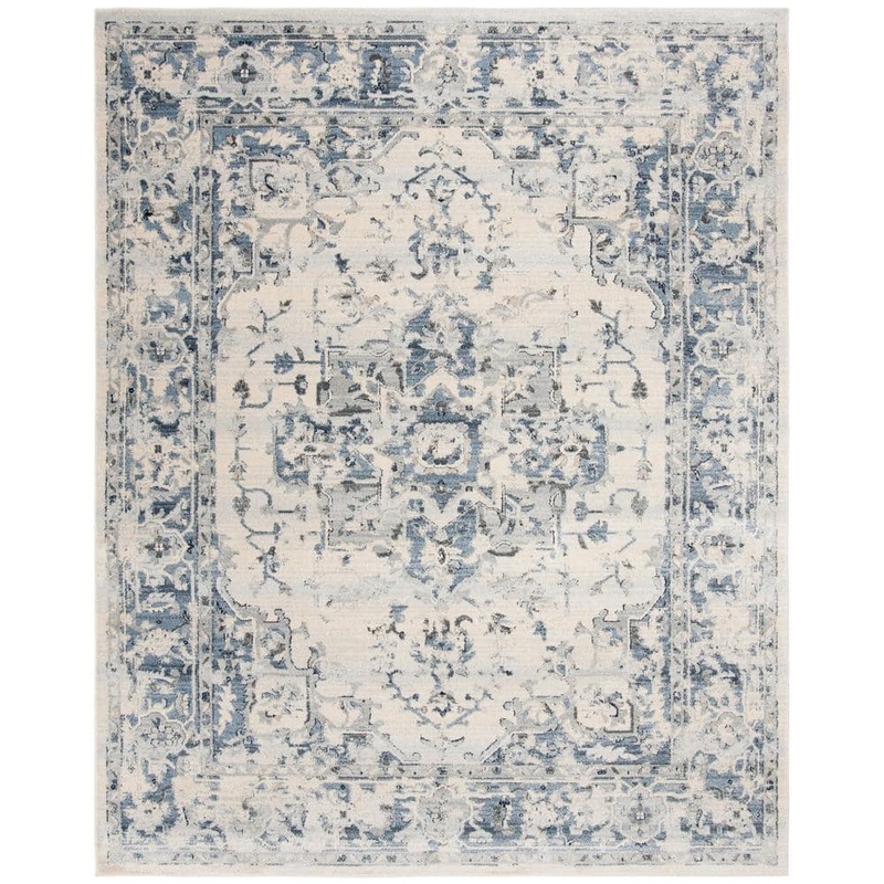 SAFAVIEH Charleston Ivory/Navy 9 ft. x 12 ft. Distressed Border Area Rug CHL411A-9