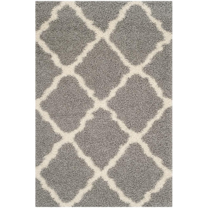 SAFAVIEH Dallas Shag Gray/Ivory 6 ft. x 9 ft. Geometric Diamond Trellis Area Rug SGD257G-6