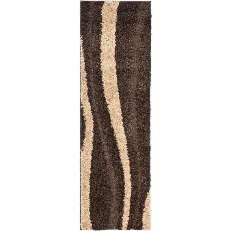 SAFAVIEH Florida Shag Dark Brown/Beige 2 ft. x 7 ft. Striped Runner Rug SG451-2813-27