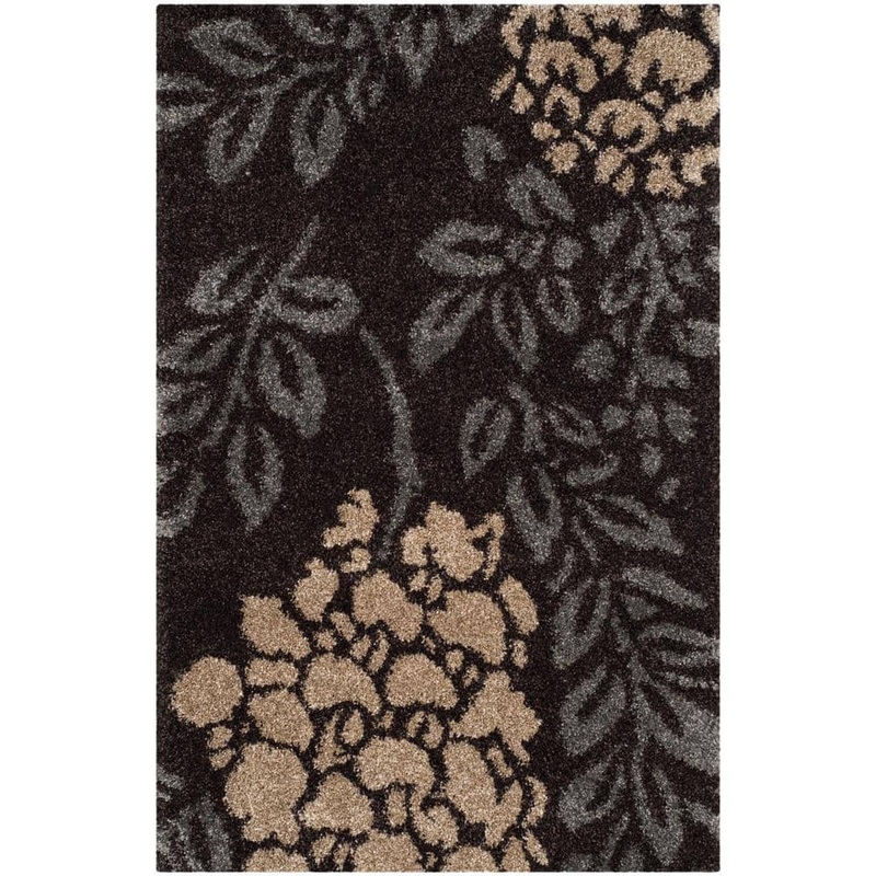 SAFAVIEH Florida Shag Dark Brown/Gray 5 ft. x 8 ft. Floral Area Rug SG456-2880-5