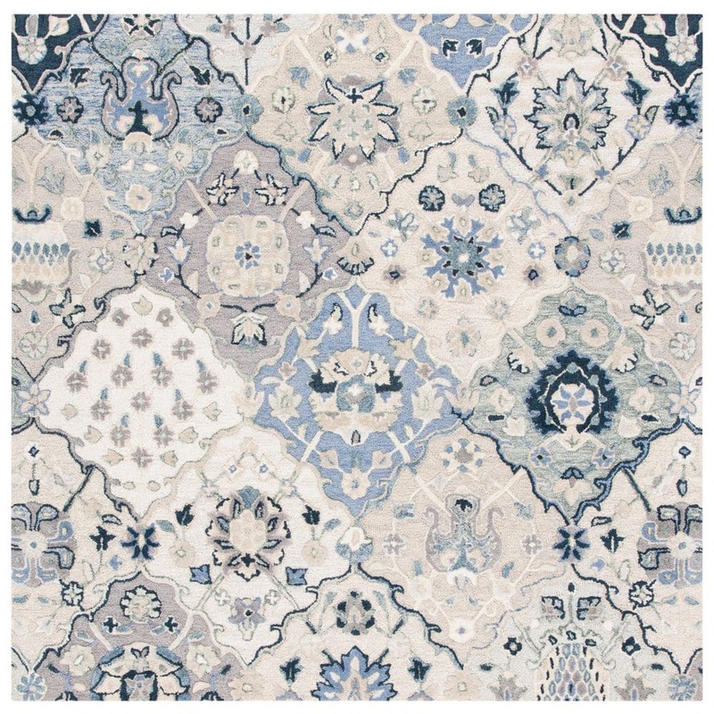 SAFAVIEH Glamour Beige/Blue 8 ft. x 8 ft. Floral Square Area Rug GLM622B-8SQ