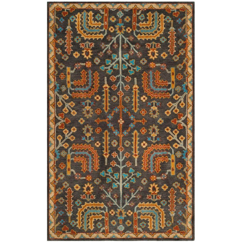 SAFAVIEH Heritage Charcoal/Multi 6 ft. x 9 ft. Border Area Rug HG409A-6