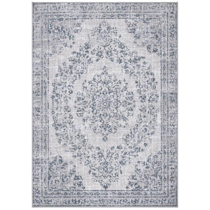 SAFAVIEH Journey Light Gray/Dark Gray 8 ft. x 10 ft. Machine Washable Border Floral Area Rug JNY177F-8