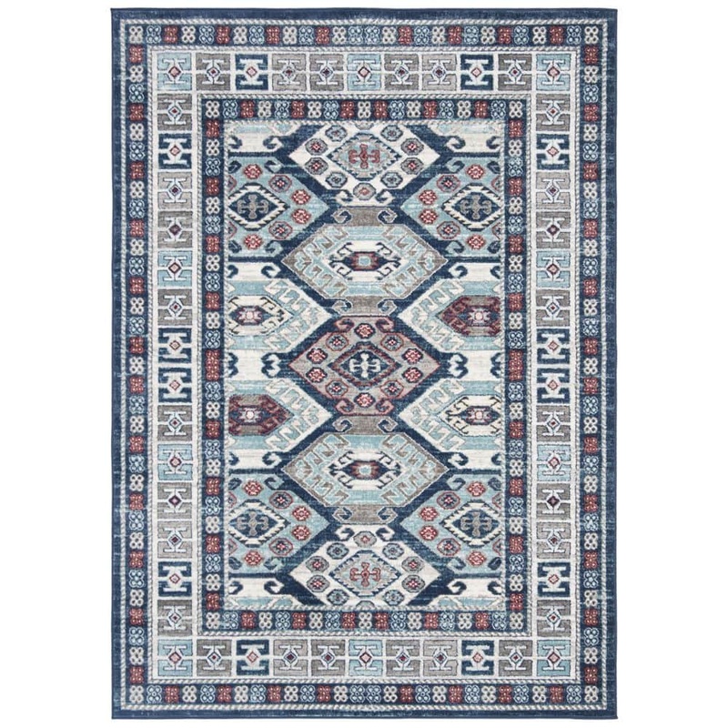 SAFAVIEH Kazak Blue/Grey 4 ft. x 6 ft. Border Persian Oriental Area Rug KZK121B-4
