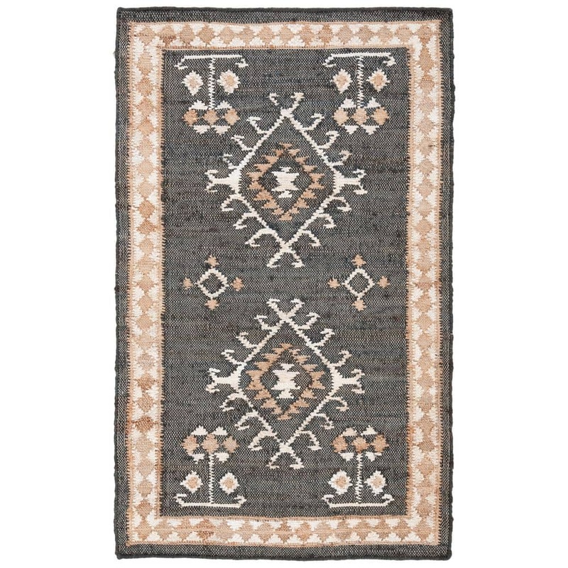 SAFAVIEH Kilim Black/Ivory 2 ft. x 5 ft. Native American Border Area Rug KLM762Z-25