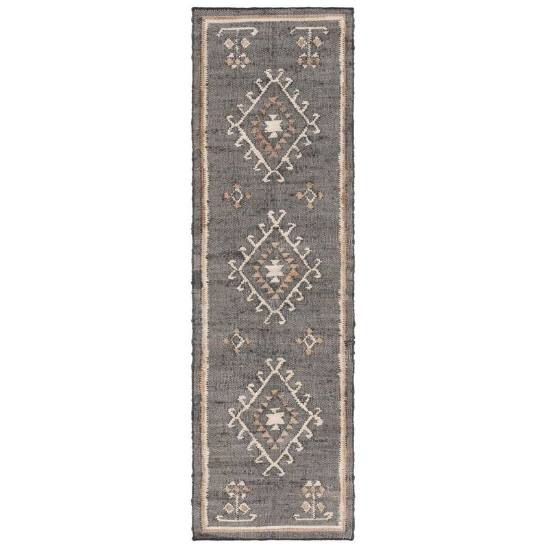 SAFAVIEH Kilim Black/Ivory 2 ft. x 7 ft. Native American Border Runner Rug KLM762Z-27