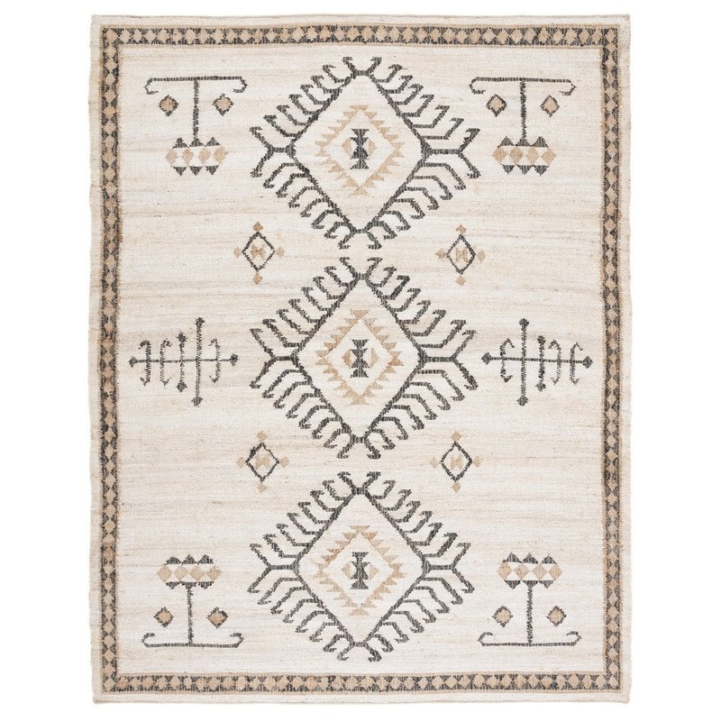 SAFAVIEH Kilim Ivory/Black 9 ft. x 12 ft. Native American Border Area Rug KLM762A-9
