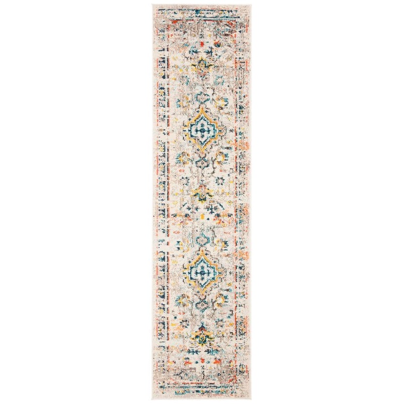 SAFAVIEH Madison Cream/Blue 2 ft. x 8 ft. Border Geometric Floral Medallion Runner Rug MAD474B-28