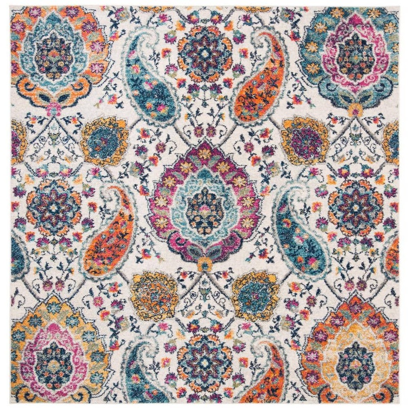 SAFAVIEH Madison Cream/Multi 7 ft. x 7 ft. Square Border Area Rug MAD600B-7SQ