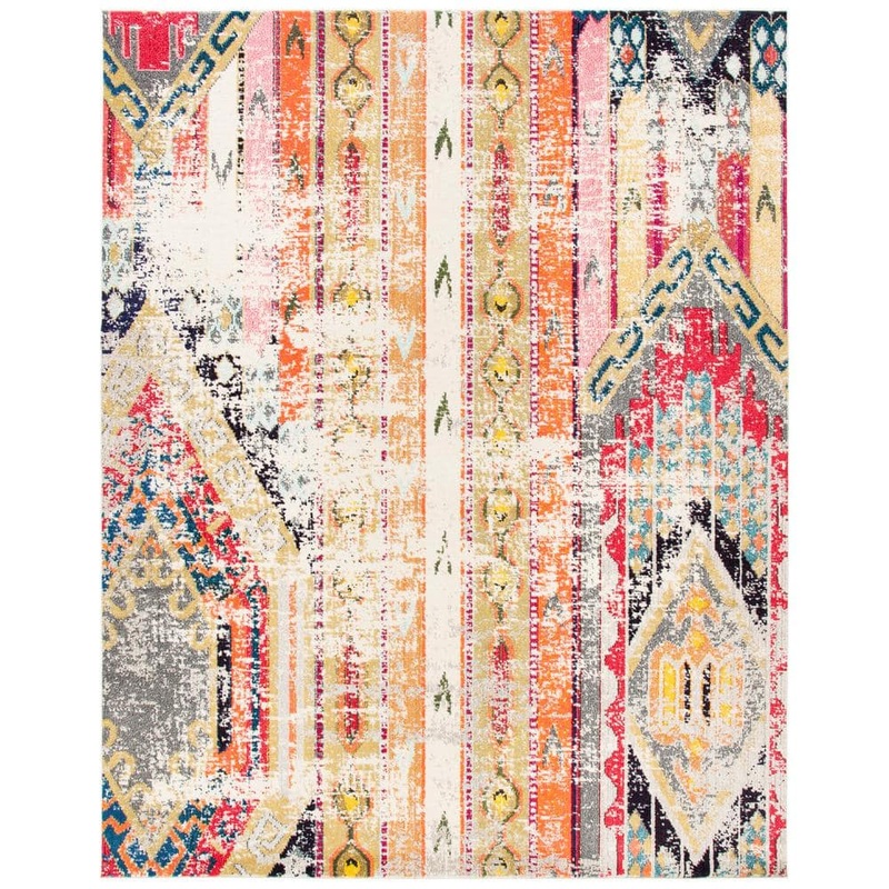 SAFAVIEH Madison Gray/Orange 8 ft. x 10 ft. Geometric Area Rug MAD422G-8