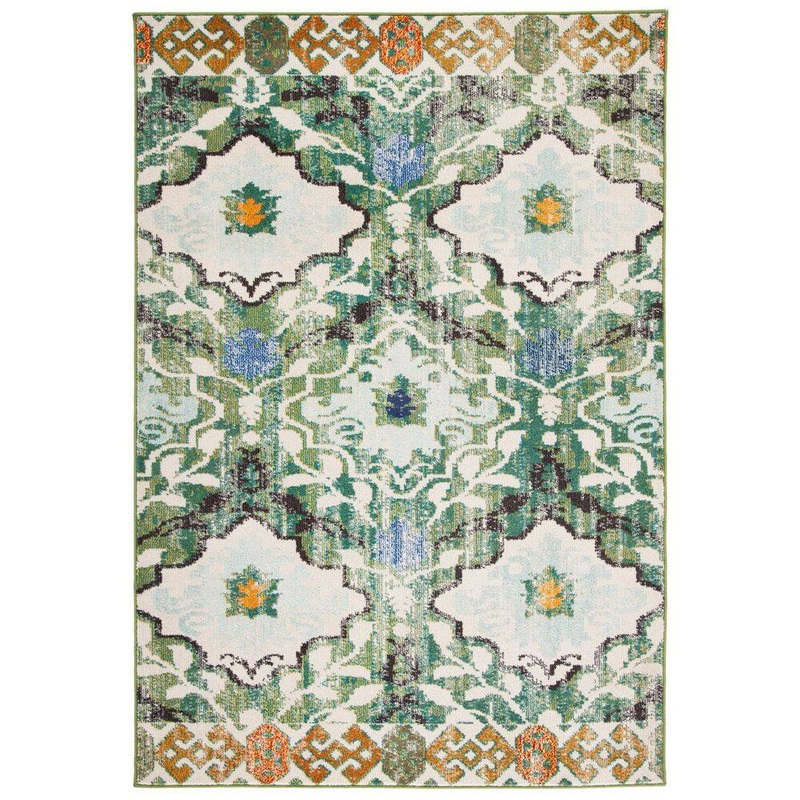 SAFAVIEH Madison Green/Ivory 5 ft. x 8 ft. Border Medallion Floral Area Rug MAD445Y-5
