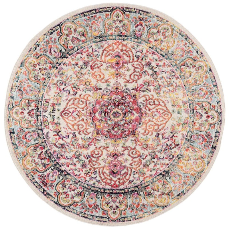 SAFAVIEH Madison Ivory/Red 7 ft. x 7 ft. Geometric Border Floral Medallion Round Area Rug MAD256A-7R