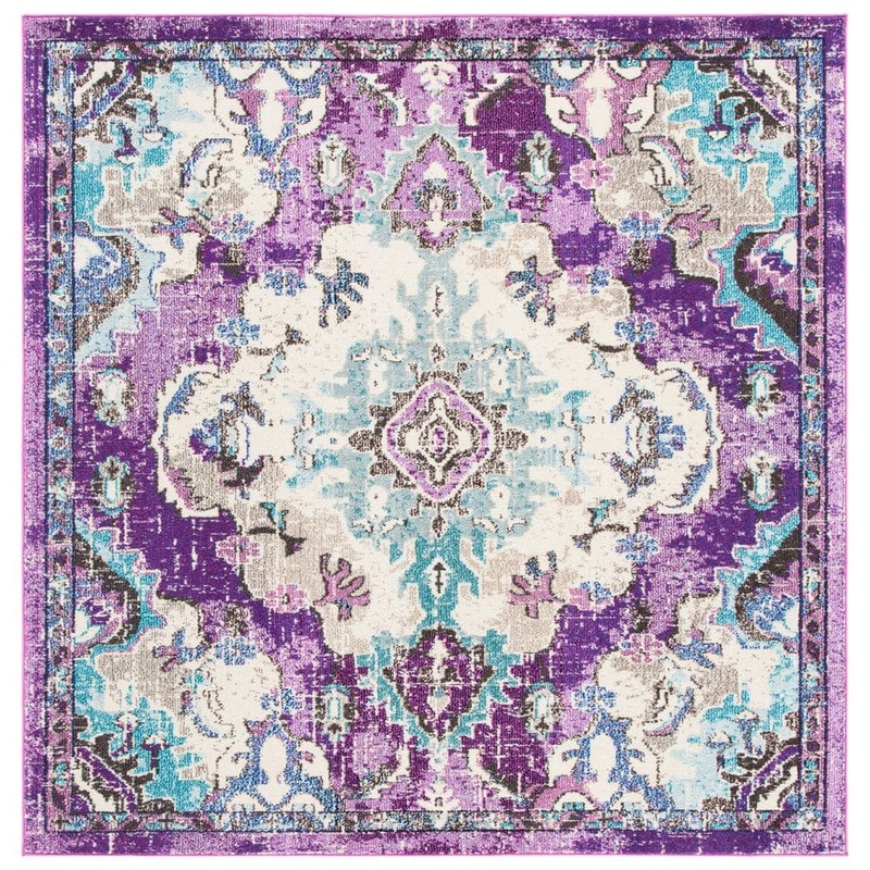 SAFAVIEH Madison Lavender/Light Blue 5 ft. x 5 ft. Border Floral Oriental Square Area Rug MAD484V-5SQ