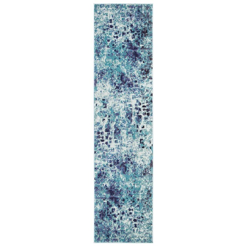 SAFAVIEH Madison Turquoise/Navy 2 ft. x 12 ft. Geometric Runner Rug MAD425J-212