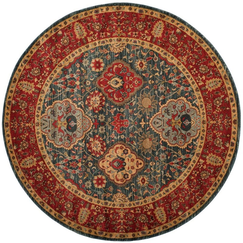 SAFAVIEH Mahal Navy/Red 7 ft. x 7 ft. Round Border Floral Area Rug MAH655C-7R