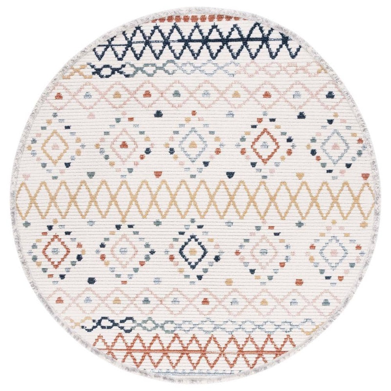 SAFAVIEH Marrakesh Ivory/Multi 7 ft. x 7 ft. Round Geometric Striped Area Rug MRK612A-7R