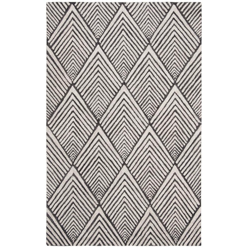 SAFAVIEH Micro-Loop Charcoal/Ivory 5 ft. x 8 ft. Geometric Striped Diamonds Area Rug MLP151H-5