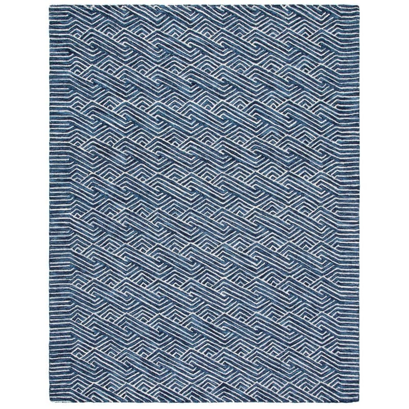 SAFAVIEH Micro-Loop Dark Blue/Ivory 10 ft. x 14 ft. Striped Geometric Area Rug MLP175M-10