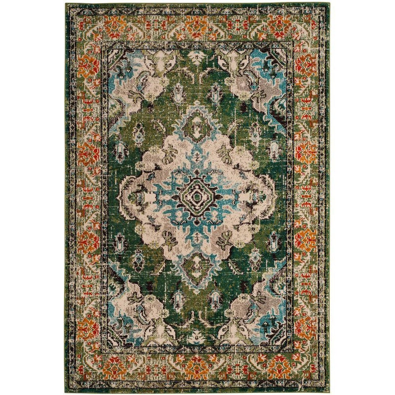 SAFAVIEH Monaco 4 ft. x 6 ft. Forest Green/Light Blue Border Area Rug MNC243F-4