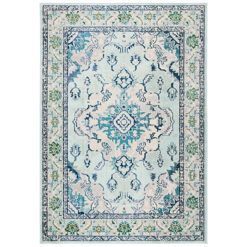 SAFAVIEH Monaco Light Blue/Ivory 4 ft. x 6 ft. Distressed Border Medallion Area Rug MNC243K-4