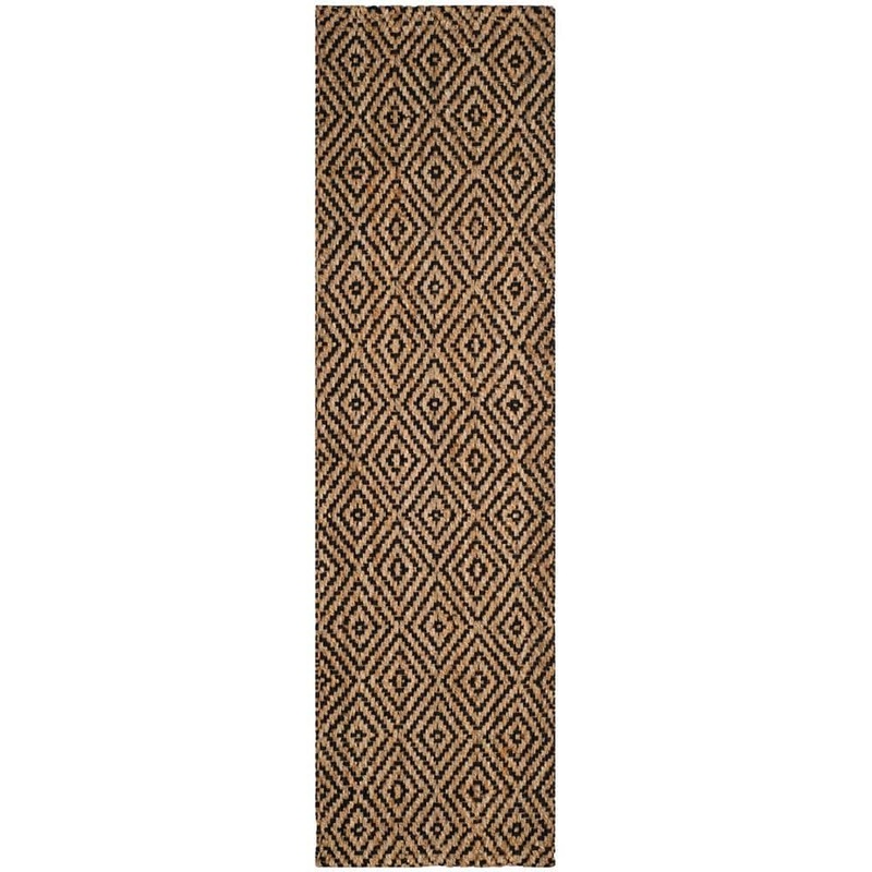 SAFAVIEH Natural Fiber Beige/Black 2 ft. x 22 ft. Geometric Runner Rug NF181C-222