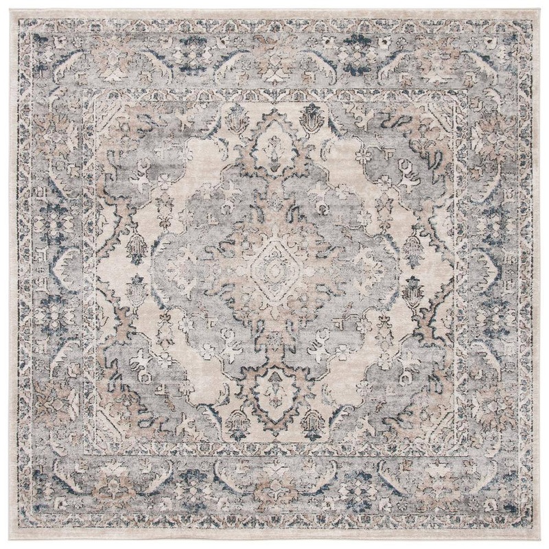 SAFAVIEH Oregon Beige/Gray 5 ft. x 5 ft. Distressed Floral Medallion Square Area Rug ORE898B-5SQ