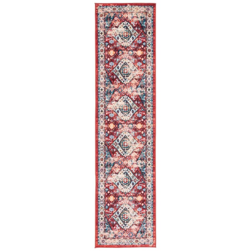 SAFAVIEH Riviera Red/Blue 2 ft. x 9 ft. Machine Washable Medallion Border Runner Rug RIV157Q-29