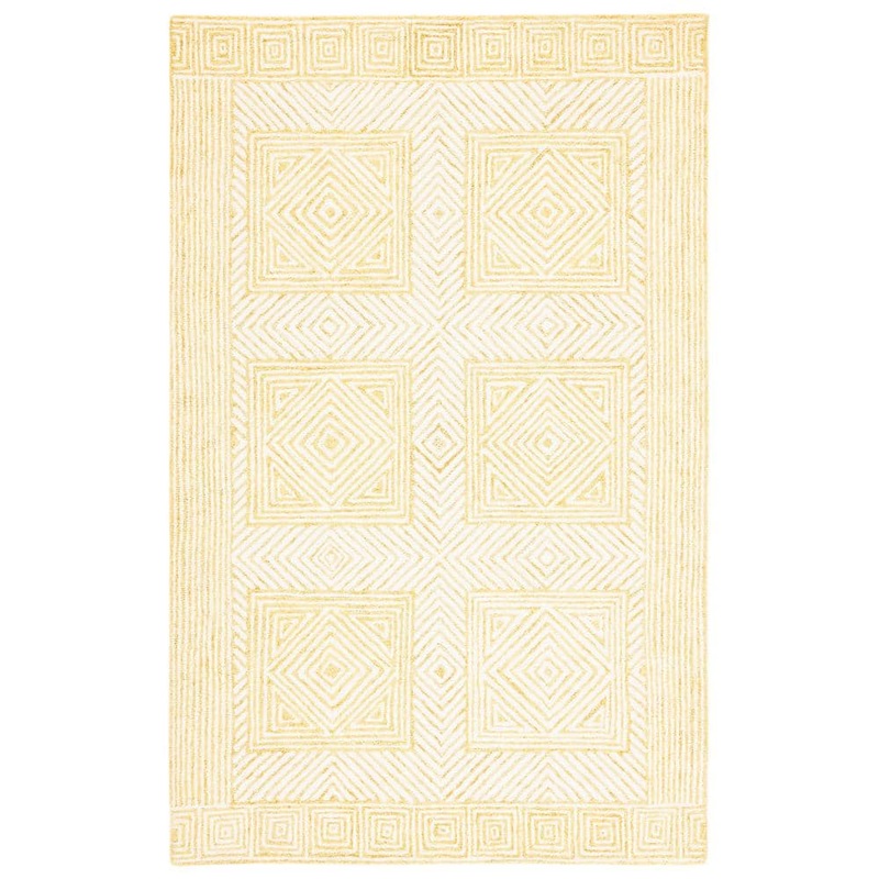 SAFAVIEH Roslyn Yellow/Ivory 4 ft. x 6 ft. Diamond Square Area Rug ROS352C-4