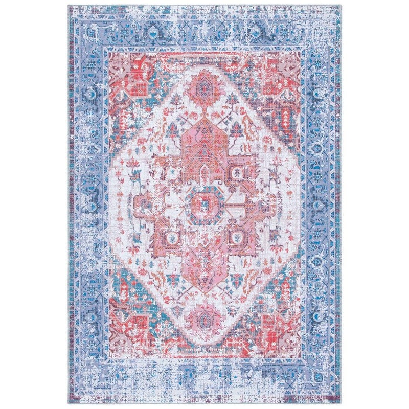 SAFAVIEH Serapi Rust/Blue 4 ft. x 6 ft. Machine Washable Geometric Medallion Area Rug SEP553P-4