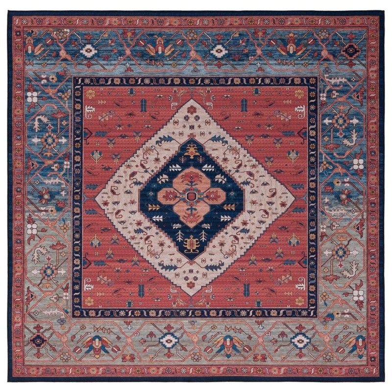 SAFAVIEH Tucson Rust/Blue 6 ft. x 6 ft. Machine Washable Floral Border Square Area Rug TSN153P-6SQ