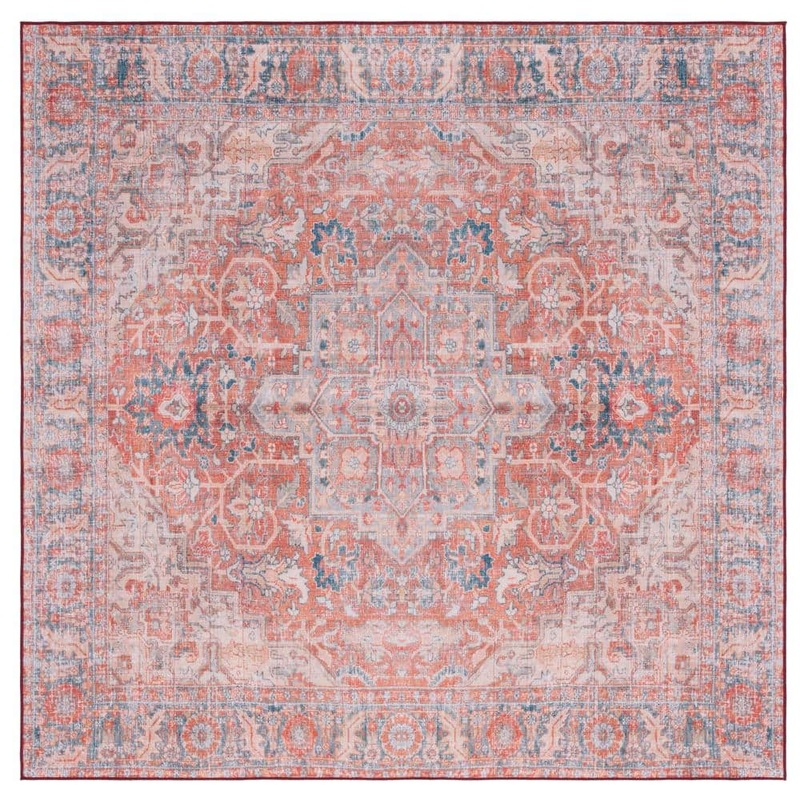 SAFAVIEH Tucson Rust/Navy 6 ft. x 6 ft. Machine Washable Floral Border Square Area Rug TSN168P-6SQ