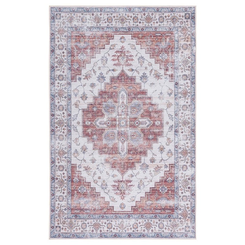 SAFAVIEH Tuscon Ivory/Rust 5 ft. x 8 ft. Machine Washable Distressed Medallion Area Rug TSN109A-5