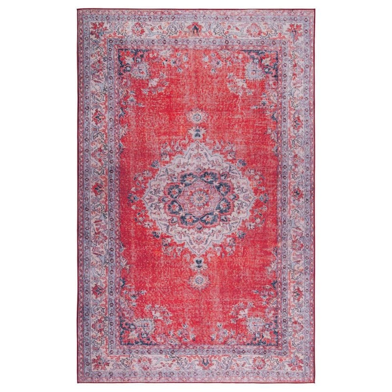 SAFAVIEH Tuscon Red/Beige Doormat 3 ft. x 5 ft. Machine Washable Floral Medallion Border Area Rug TSN140Q-3