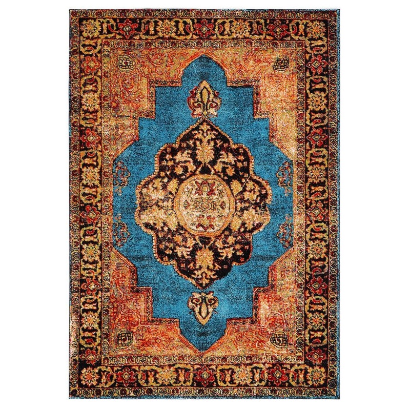 SAFAVIEH Vintage Hamadan Gold/Light Blue 5 ft. x 8 ft. Border Medallion Area Rug VTH219D-5