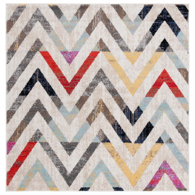 SAFAVIEH Adirondack Ivory/Gray Rust 6 ft. x 6 ft. Contemporary Chevron Square Area Rug ADR291A-6SQ